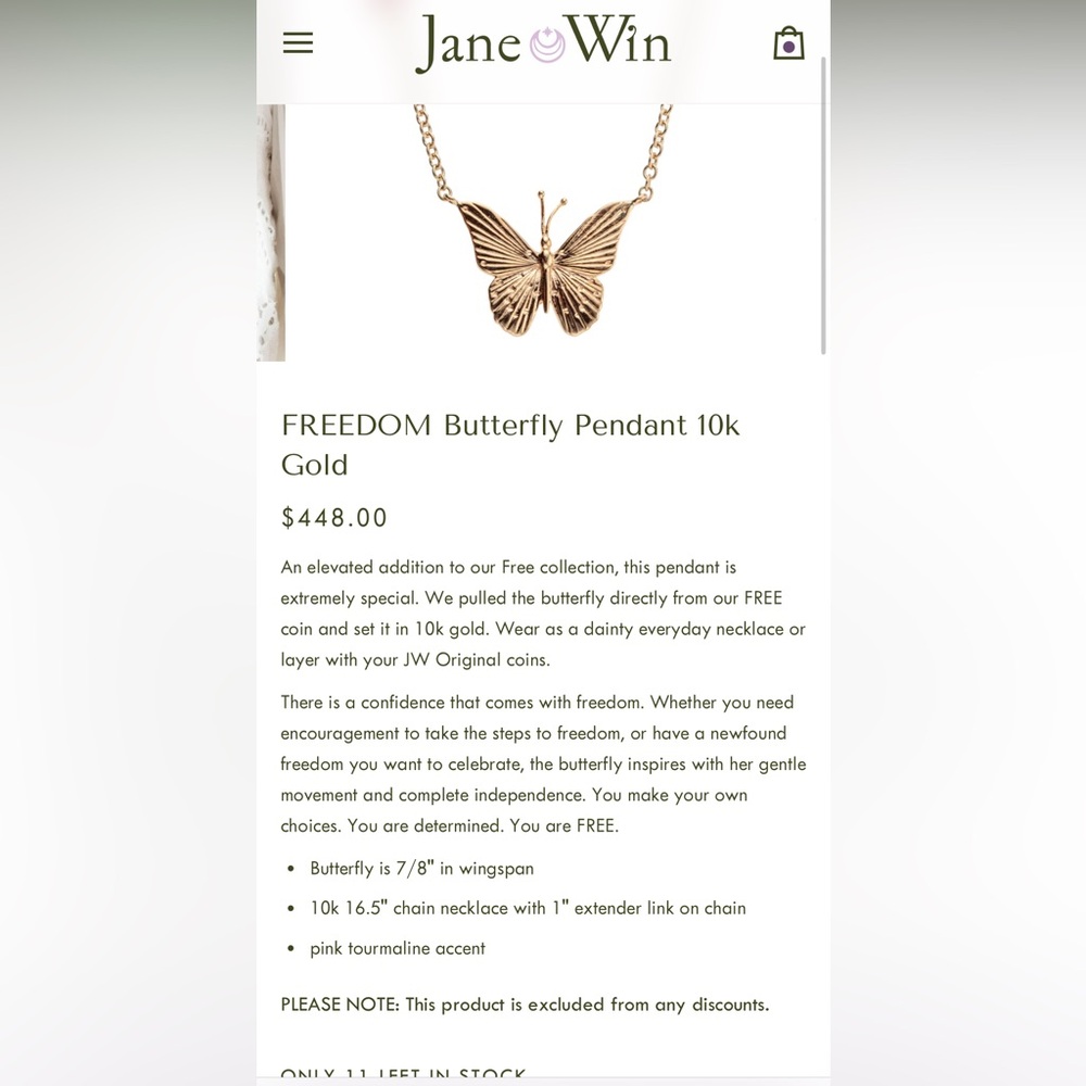 Jane Win Gold Butterfly Pendant Necklace - Picture 2 of 7